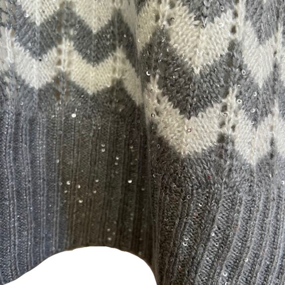 Calvin Klein Gray White Herringbone Striped Knit Winter Scarf Sparkle Sequin - Picture 6 of 6
